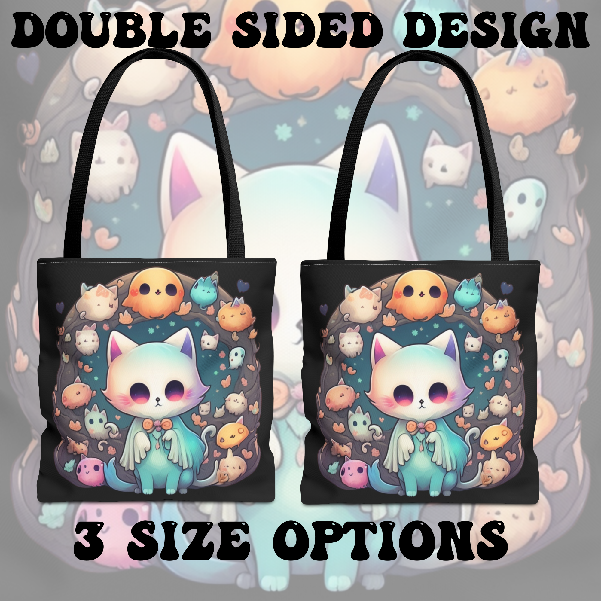 Pastel Goth Ghost Cat Tote Bag — Kawaii Spooky All-Over Print