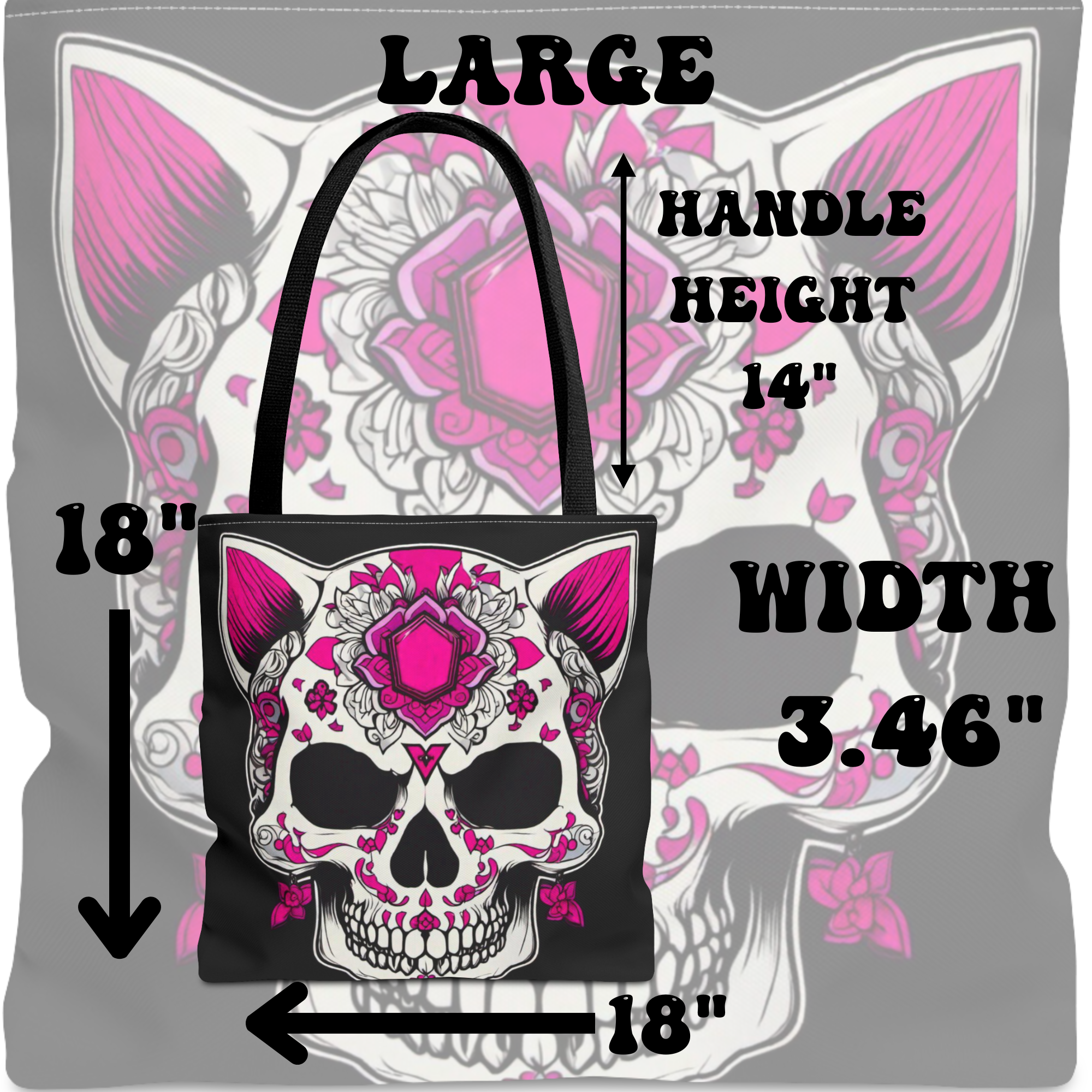 Pink Sugar Skull Cat Tote Bag — Day of the Dead Floral Design
