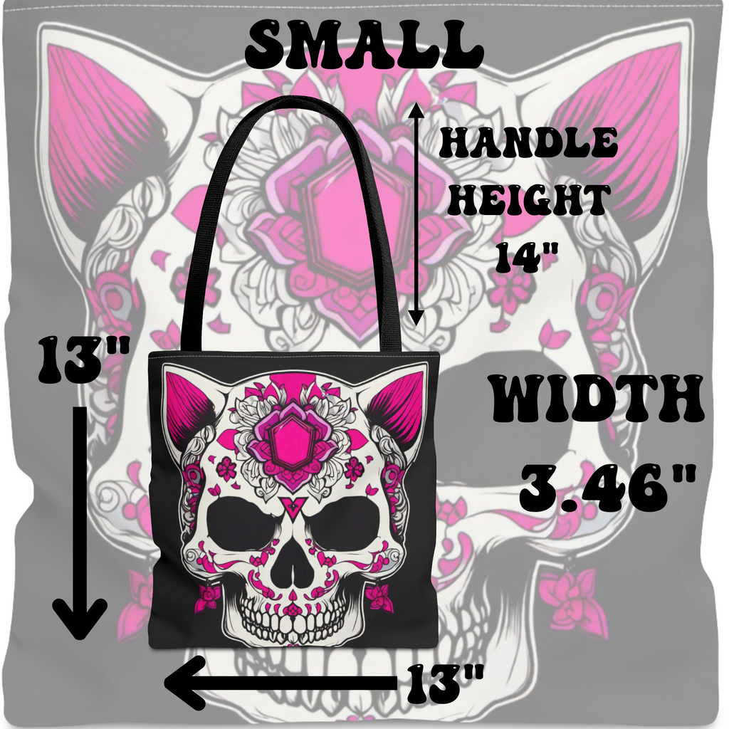 Pink Sugar Skull Cat Tote Bag — Day of the Dead Floral Design