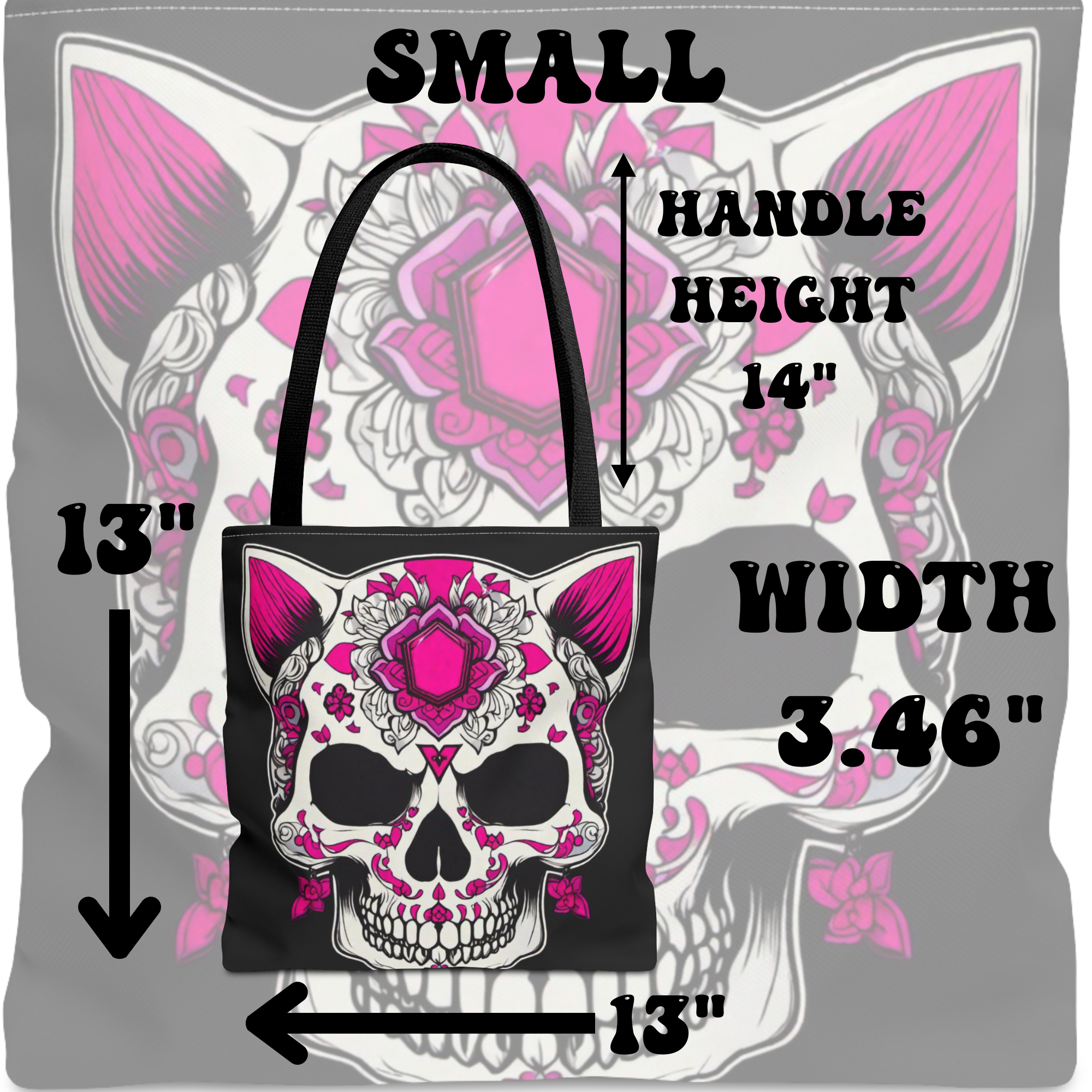 Pink Sugar Skull Cat Tote Bag — Day of the Dead Floral Design