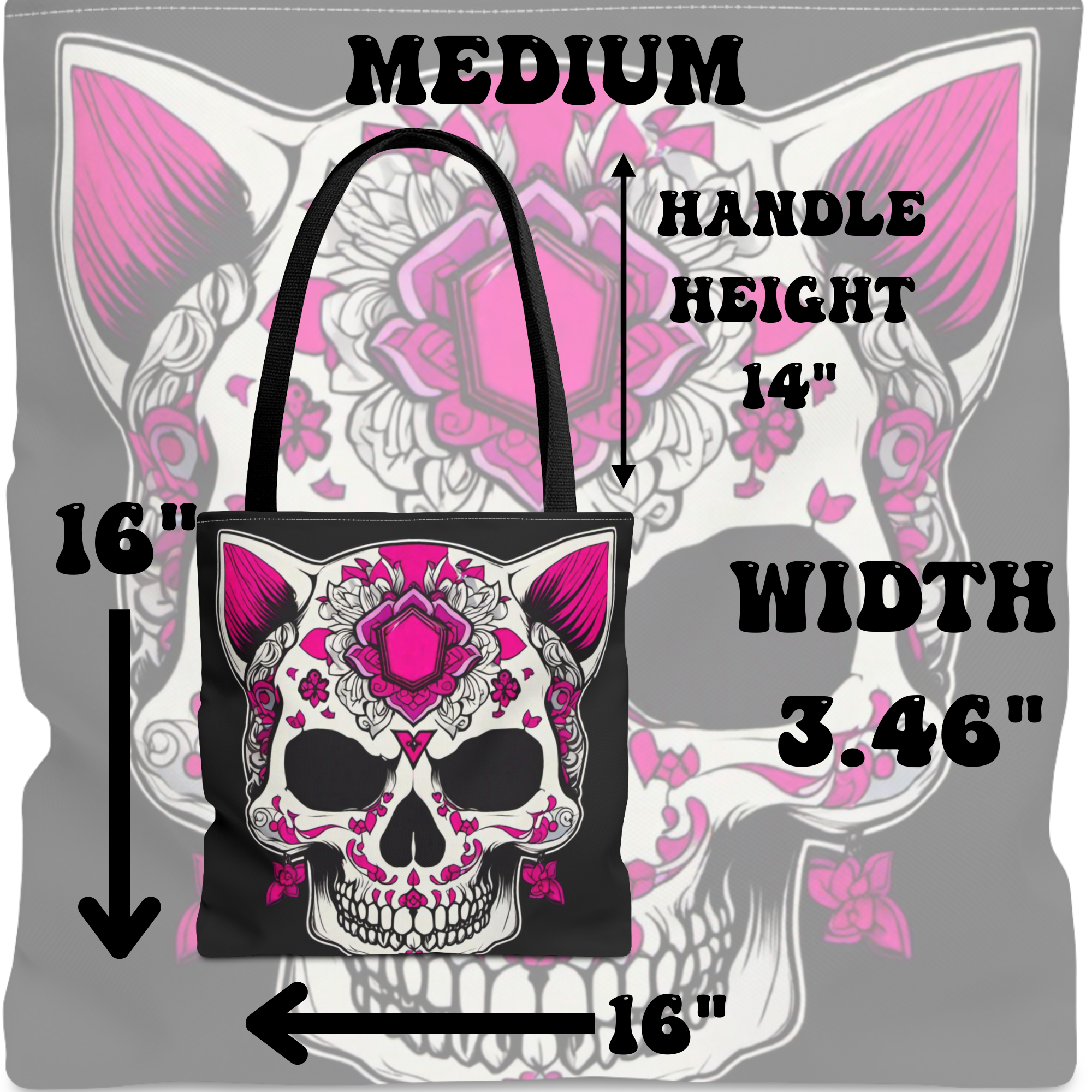 Pink Sugar Skull Cat Tote Bag — Day of the Dead Floral Design