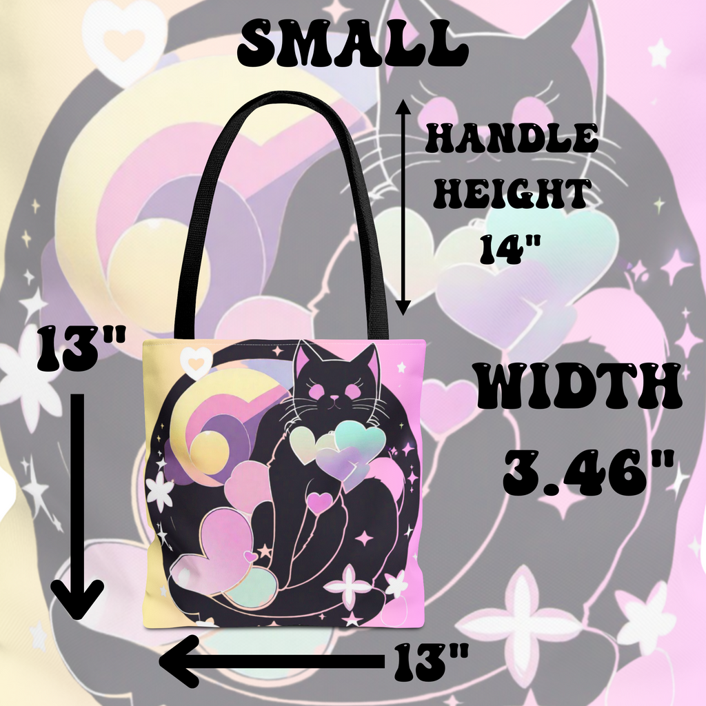 Pastel Goth Black Cat Heart Balloon Tote Bag — Kawaii Moon Print