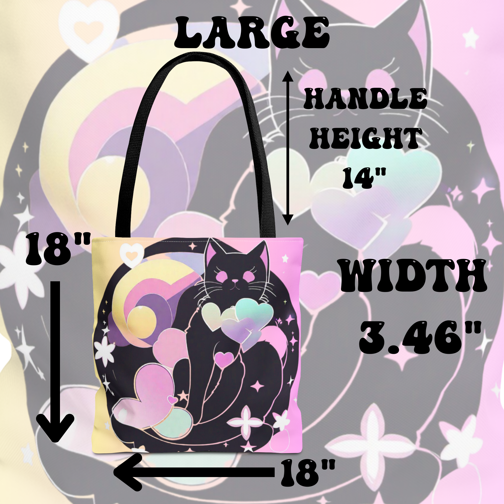 Pastel Goth Black Cat Heart Balloon Tote Bag — Kawaii Moon Print