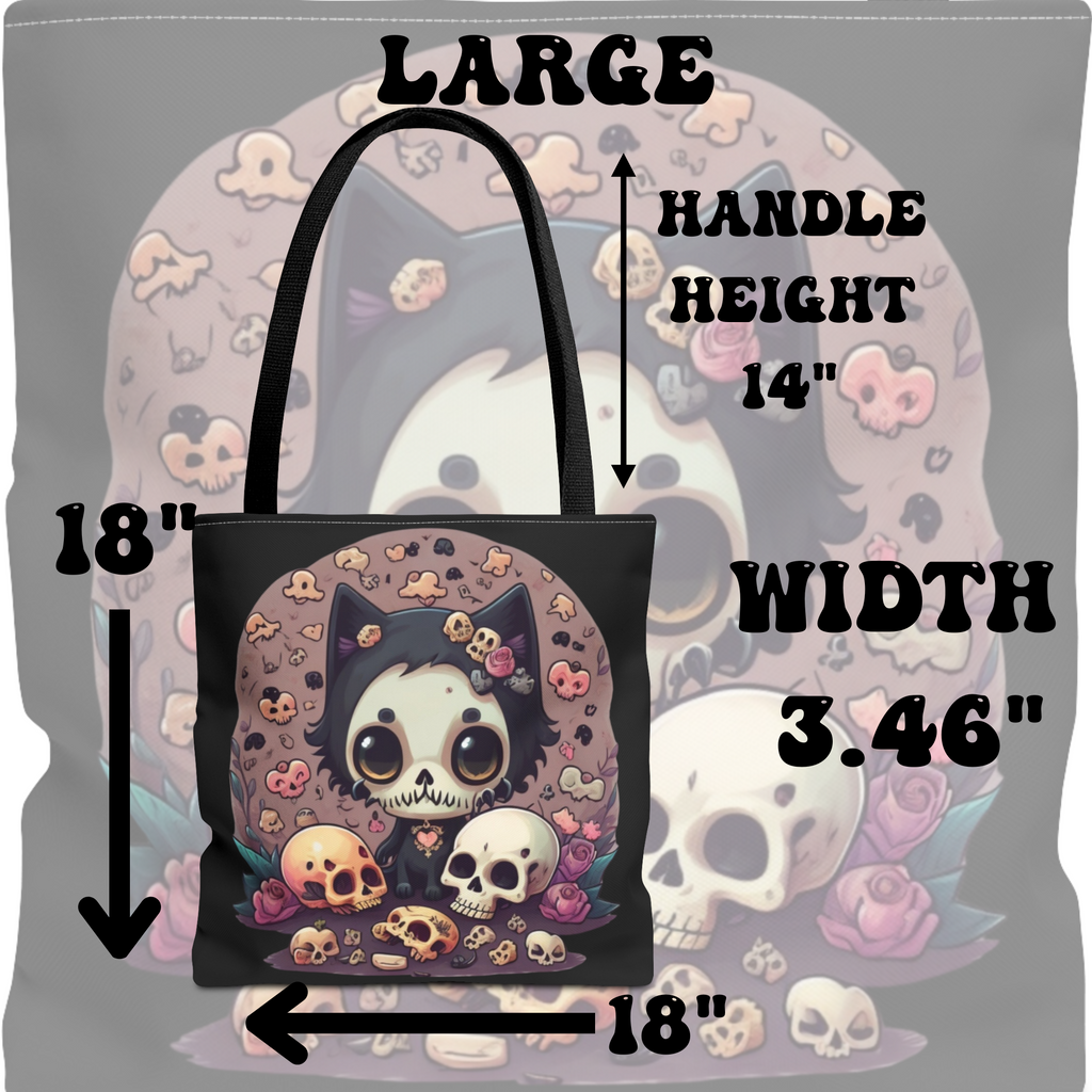Kawaii Skull Cat Tote Bag — Gothic Cute Skull Illustration