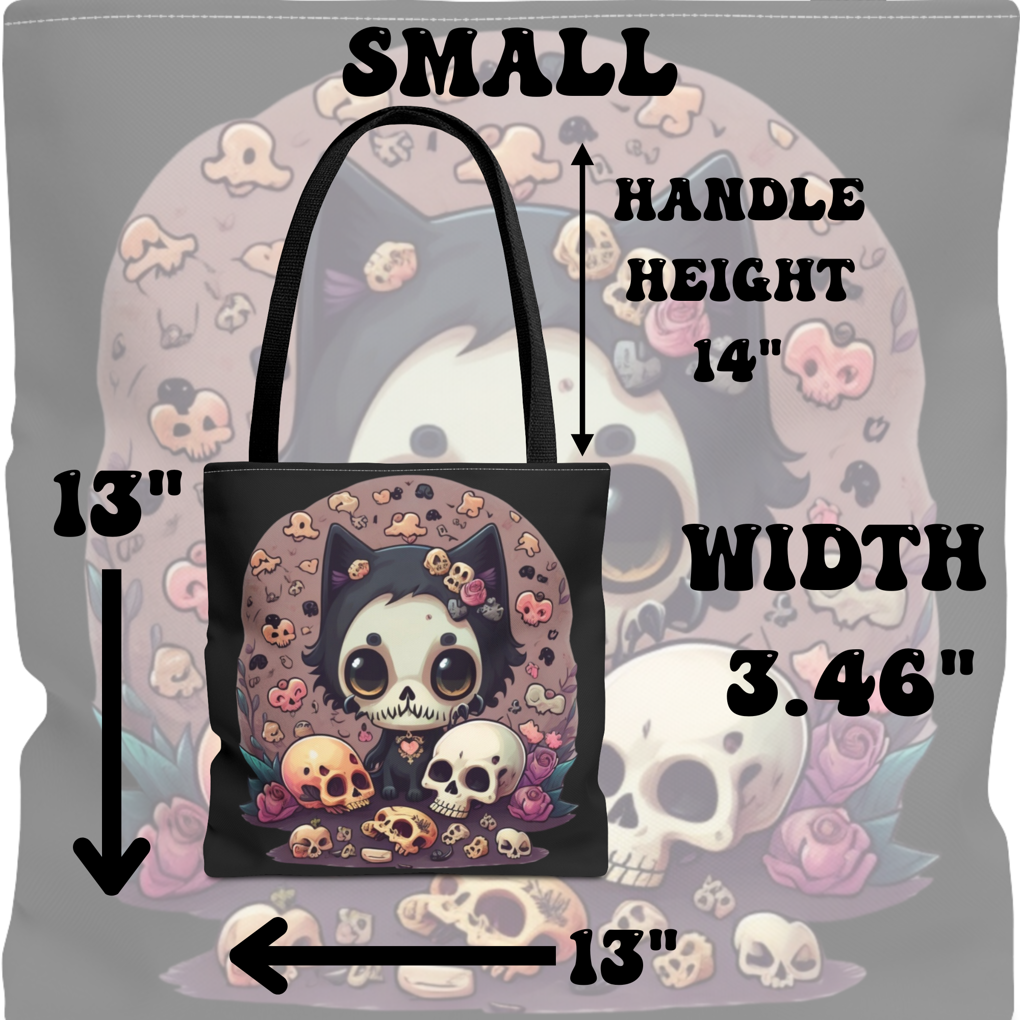 Kawaii Skull Cat Tote Bag — Gothic Cute Skull Illustration