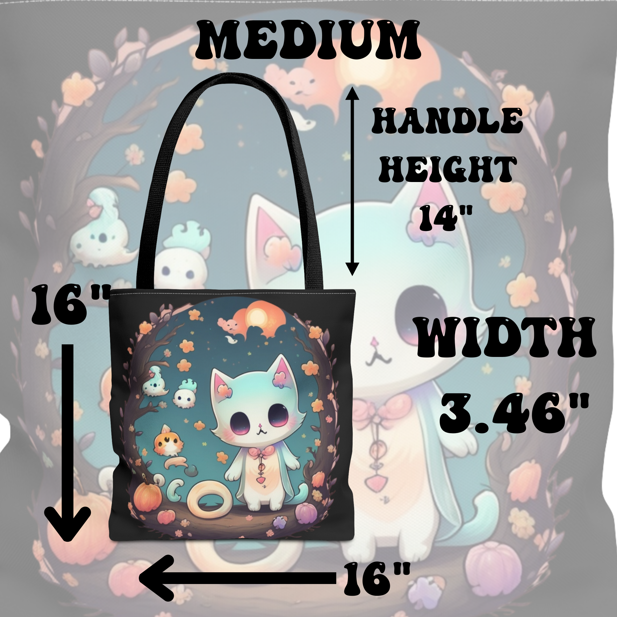 Pastel Goth Kawaii Cat Halloween Tote Bag — Moonlit Forest Scene