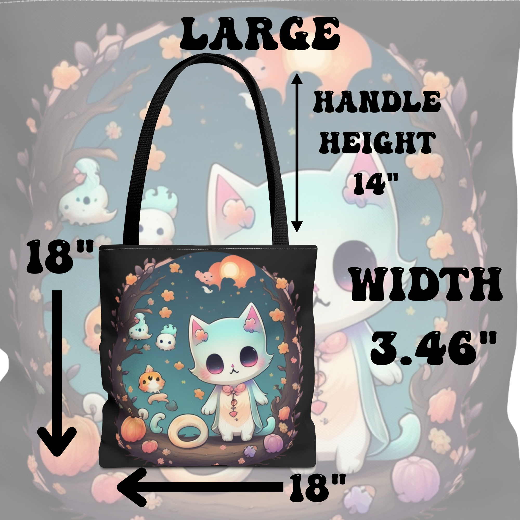 Pastel Goth Kawaii Cat Halloween Tote Bag — Moonlit Forest Scene