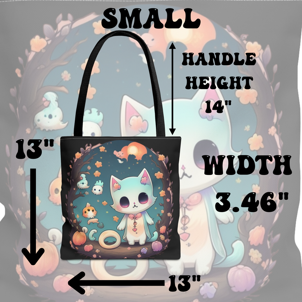 Pastel Goth Kawaii Cat Halloween Tote Bag — Moonlit Forest Scene