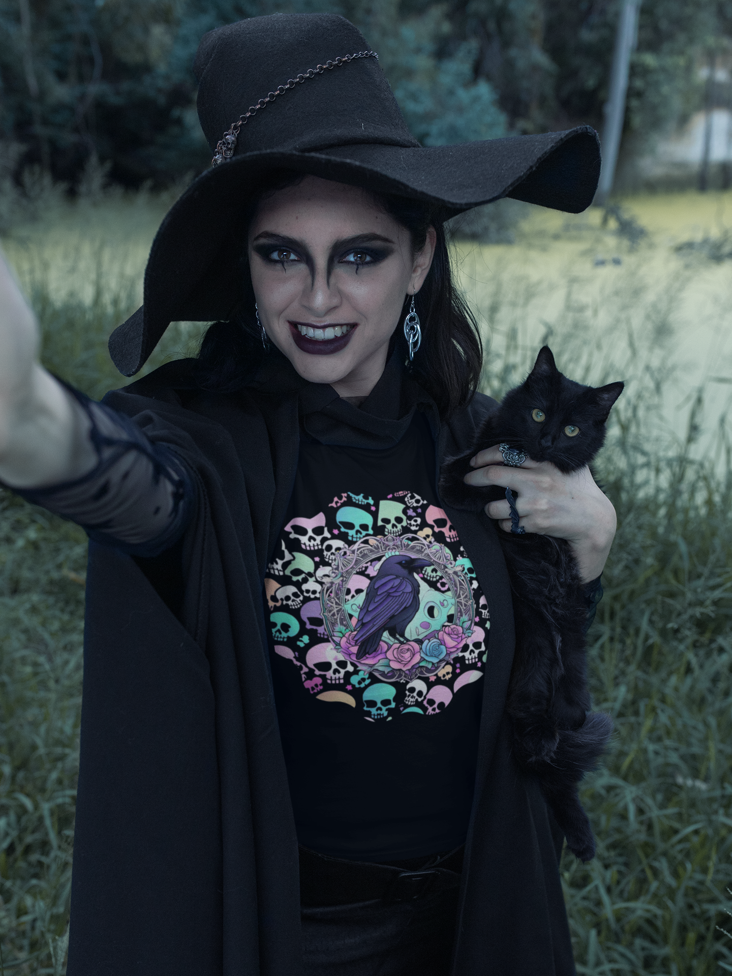 Pastel Goth Raven & Skull Mandala T-Shirt — Gothic Corvid Tee