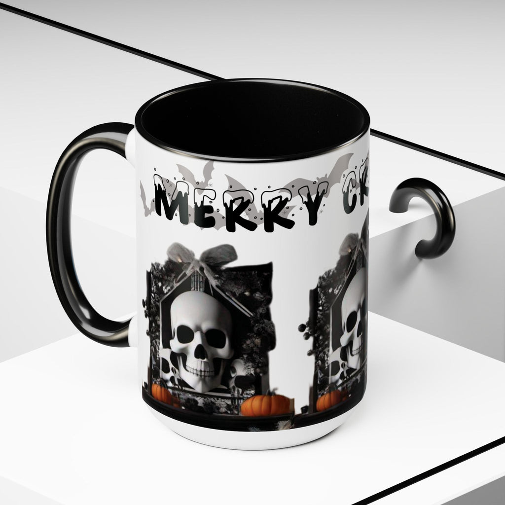 Merry Creepmas Gothic Skull Coffee Mug — Black Accent Ceramic Mug