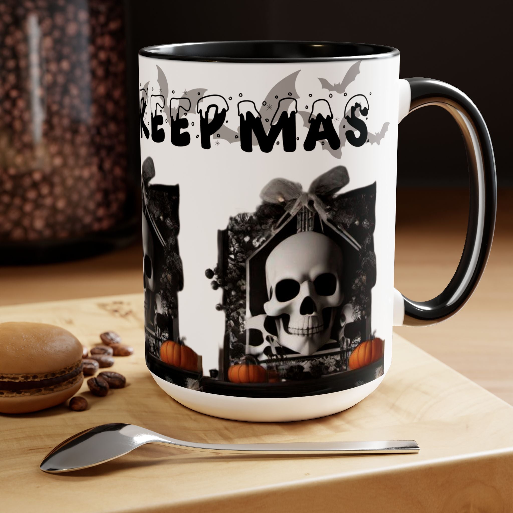 Merry Creepmas Gothic Skull Coffee Mug — Black Accent Ceramic Mug