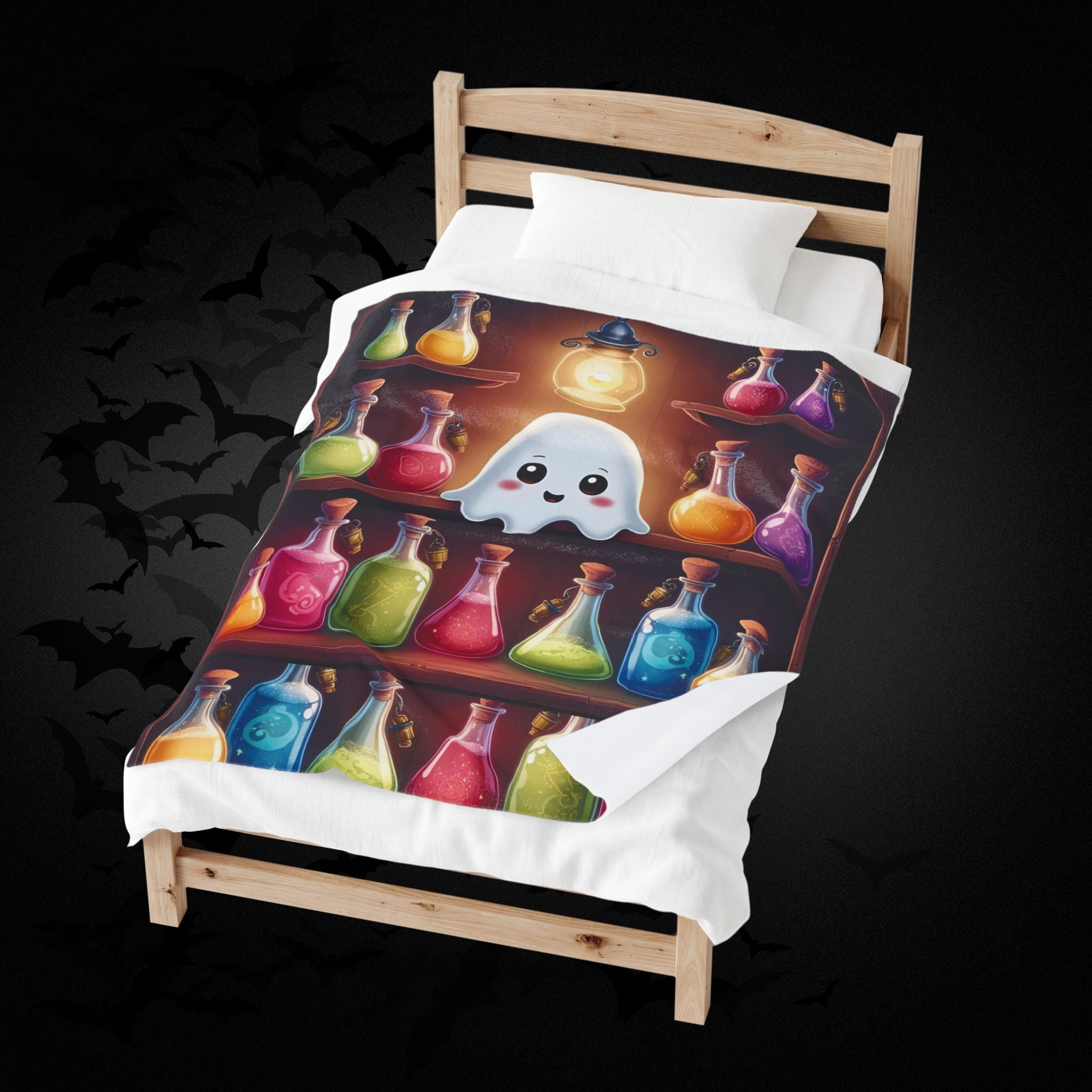 Apothecary Ghost Potion Shelf Throw Blanket — Whimsigoth Home Decor