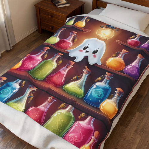 Apothecary Ghost Potion Shelf Throw Blanket — Whimsigoth Home Decor