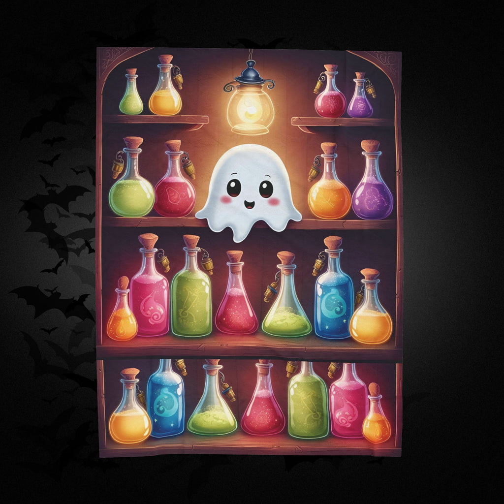 Apothecary Ghost Potion Shelf Throw Blanket — Whimsigoth Home Decor