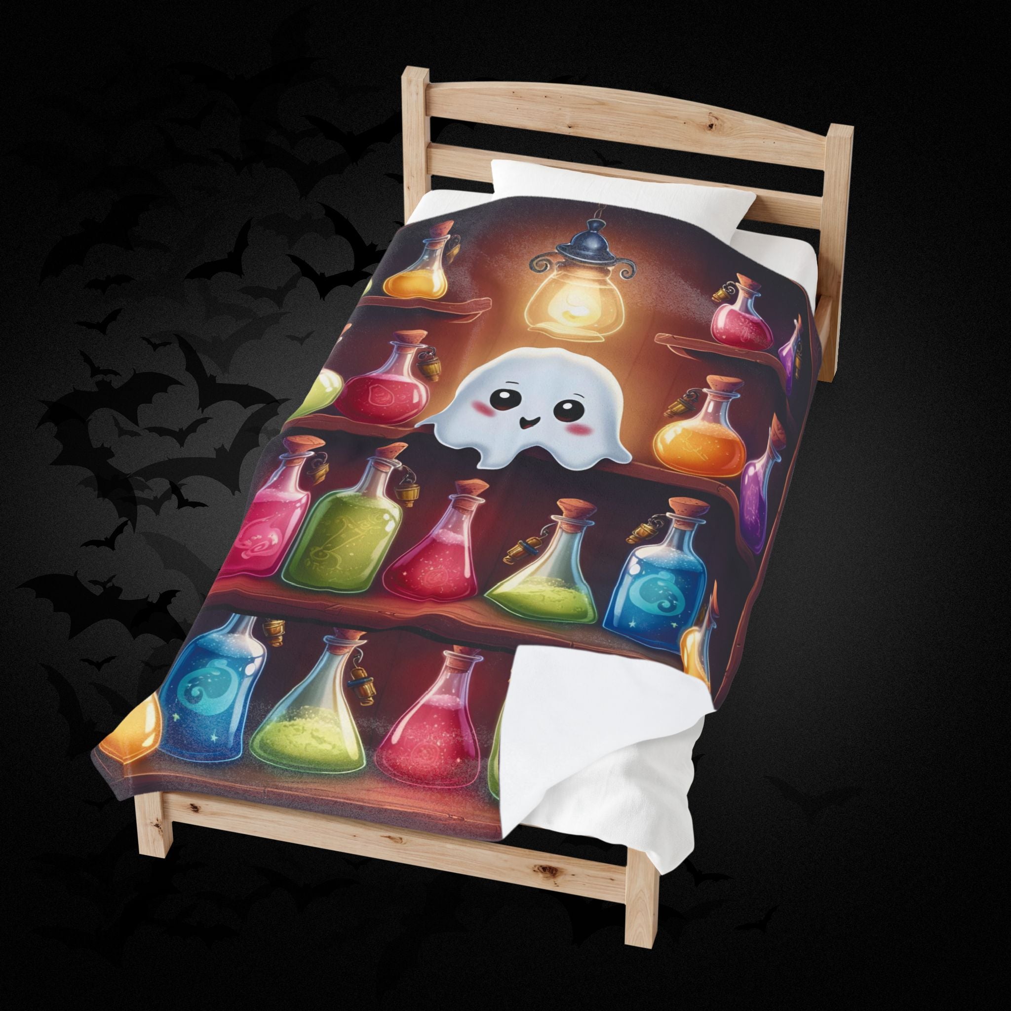 Apothecary Ghost Potion Shelf Throw Blanket — Whimsigoth Home Decor