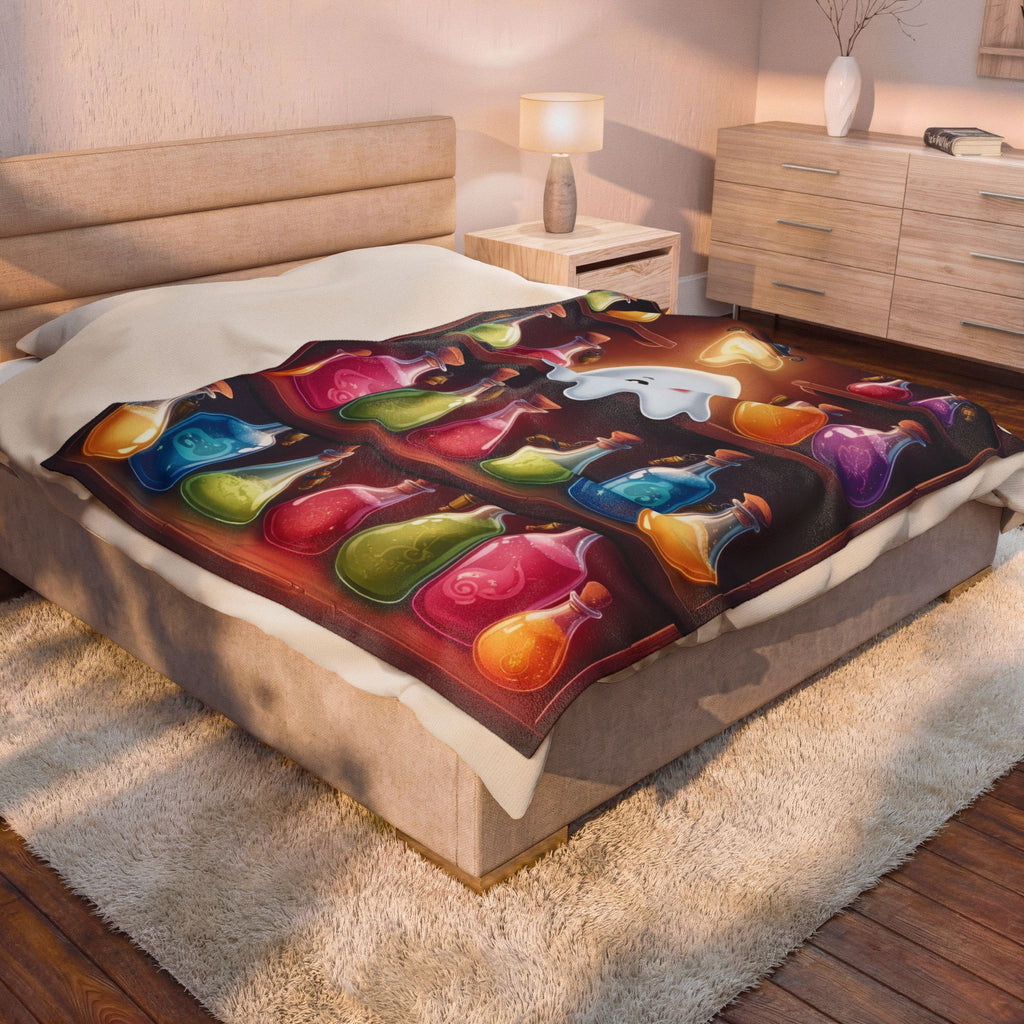 Apothecary Ghost Potion Shelf Throw Blanket — Whimsigoth Home Decor