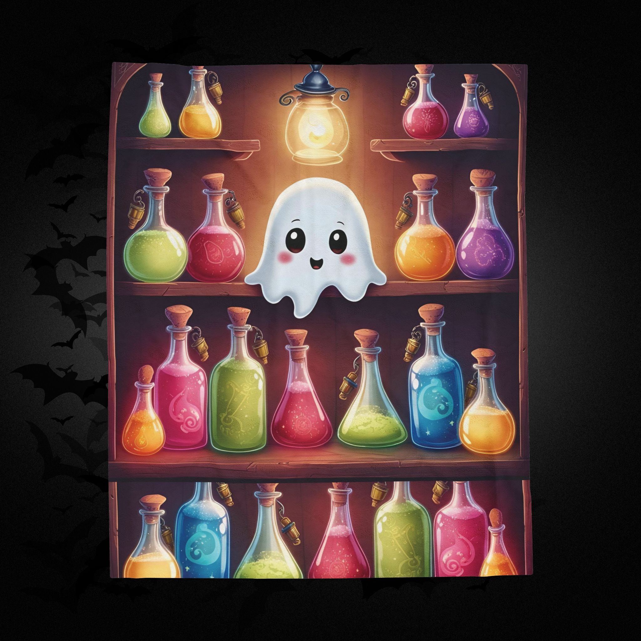 Apothecary Ghost Potion Shelf Throw Blanket — Whimsigoth Home Decor
