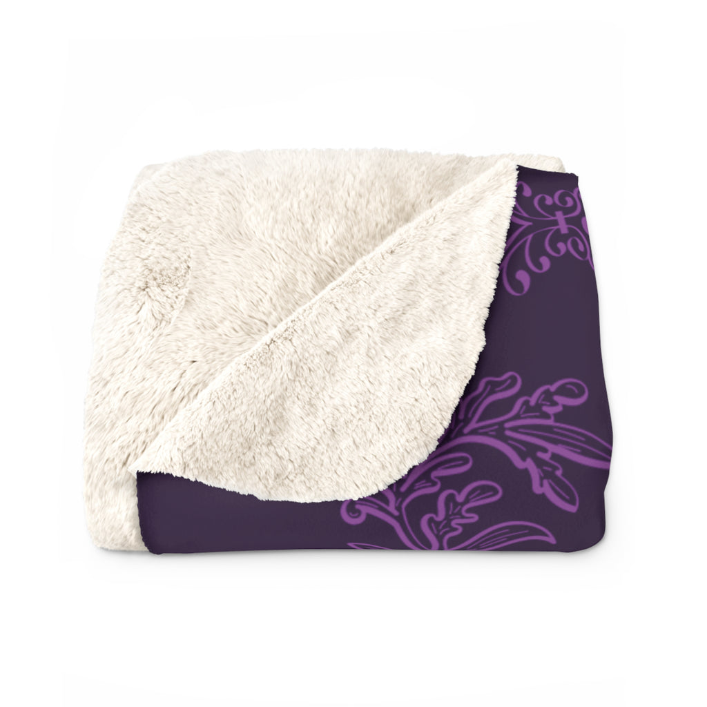 Gothic Purple Skull Botanical Throw Blanket — Tonal Dark Elegance