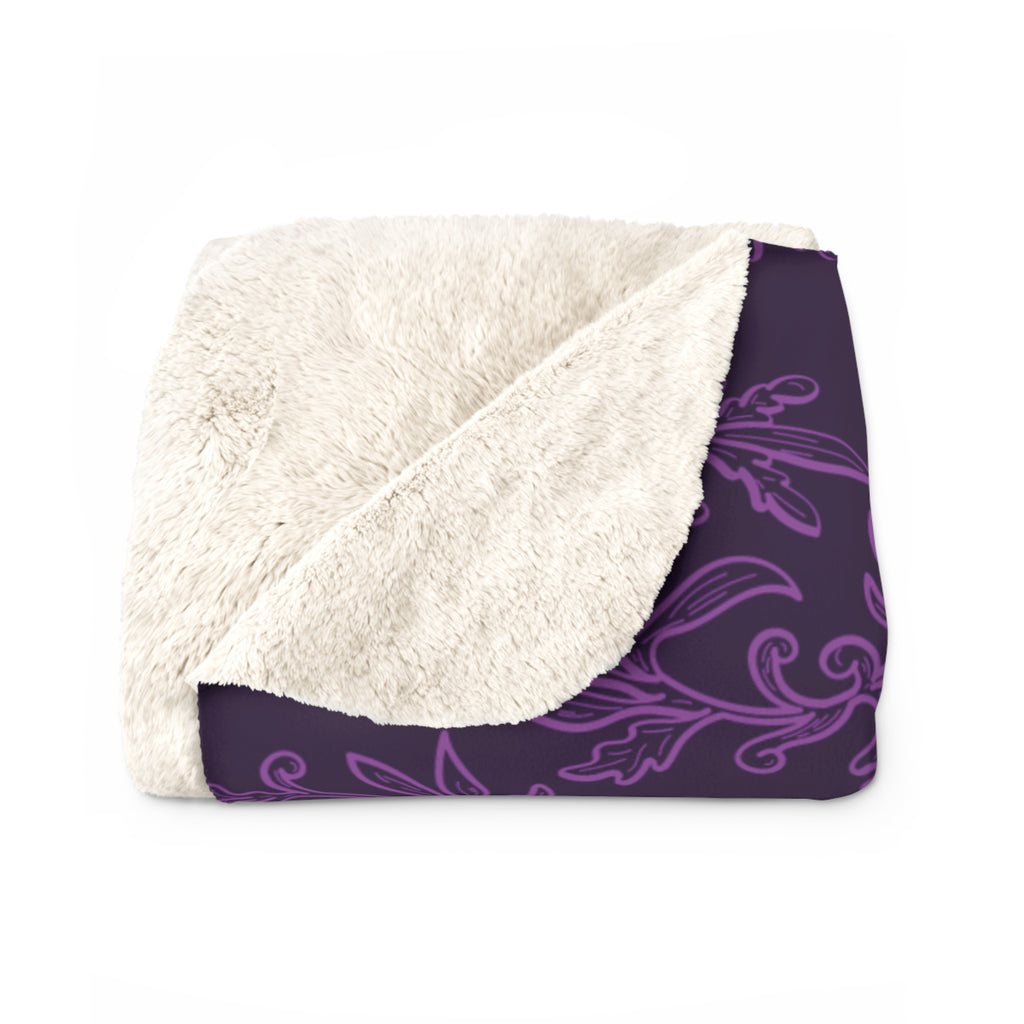 Gothic Purple Skull Botanical Throw Blanket — Tonal Dark Elegance