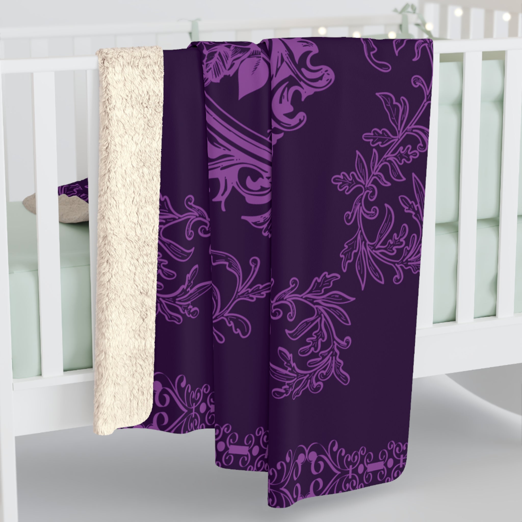 Gothic Purple Skull Botanical Throw Blanket — Tonal Dark Elegance