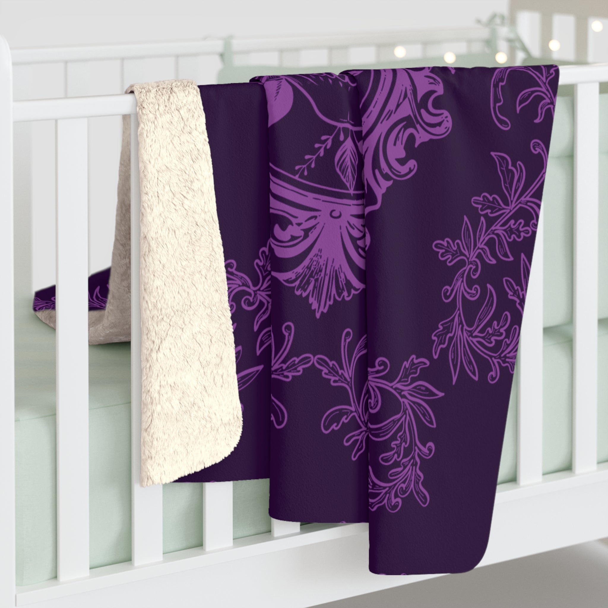 Gothic Purple Skull Botanical Throw Blanket — Tonal Dark Elegance