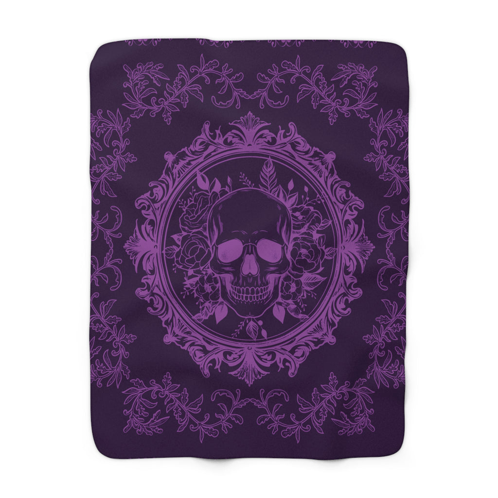 Gothic Purple Skull Botanical Throw Blanket — Tonal Dark Elegance