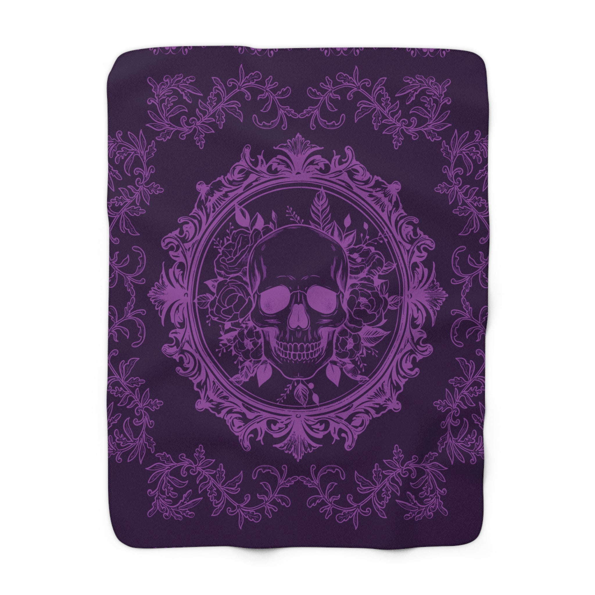 Gothic Purple Skull Botanical Throw Blanket — Tonal Dark Elegance