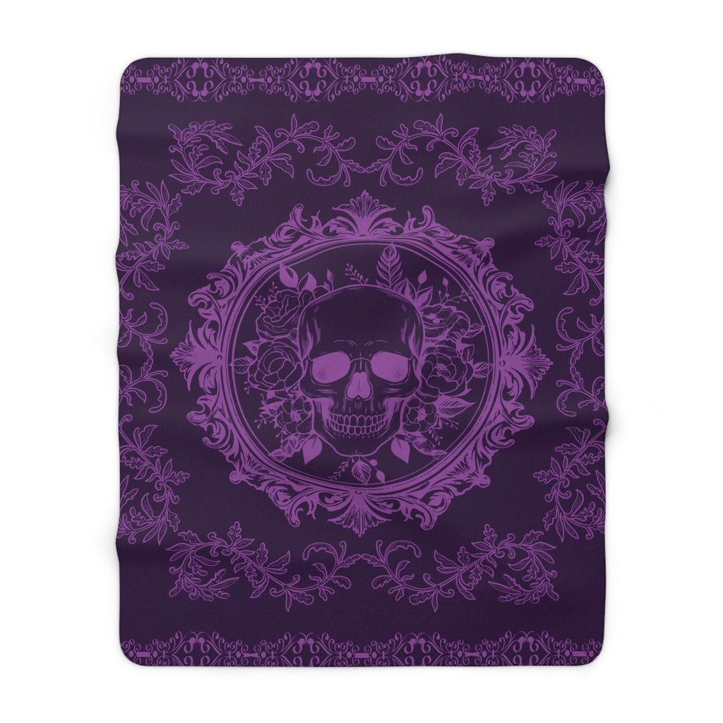 Gothic Purple Skull Botanical Throw Blanket — Tonal Dark Elegance