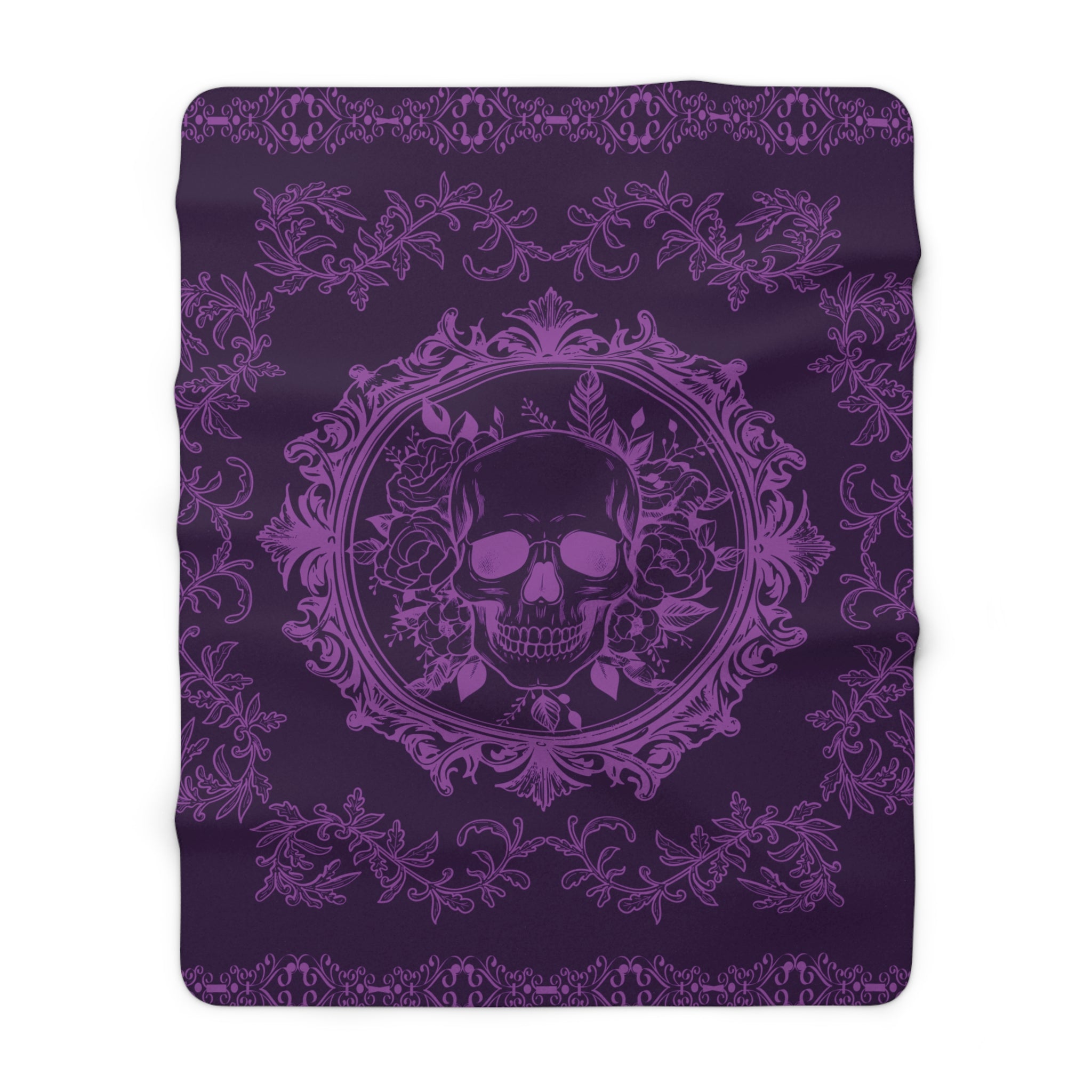 Gothic Purple Skull Botanical Throw Blanket — Tonal Dark Elegance