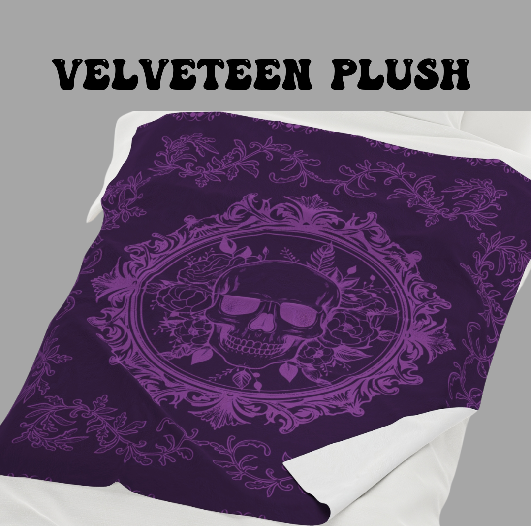 Gothic Purple Skull Botanical Throw Blanket — Tonal Dark Elegance