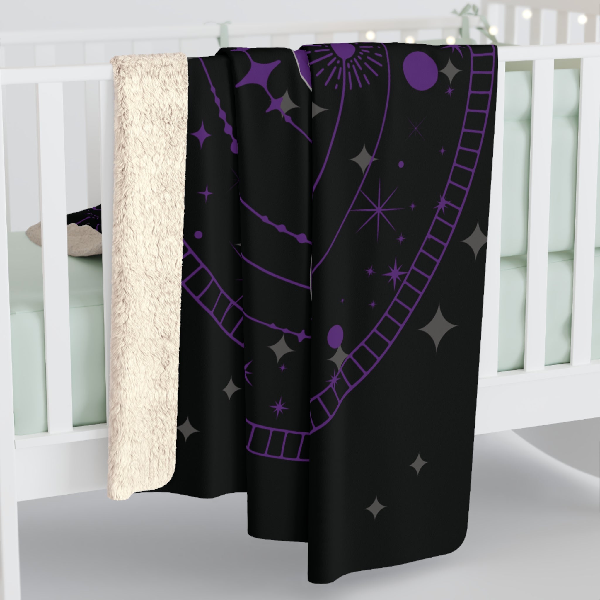 Gothic Celestial Snake Moon Phase Throw Blanket — Purple & Black Witchy Decor