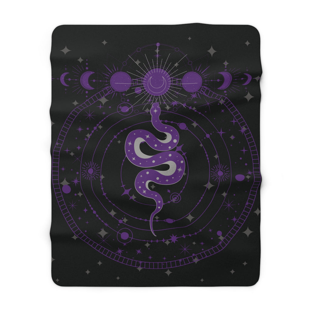 Gothic Celestial Snake Moon Phase Throw Blanket — Purple & Black Witchy Decor