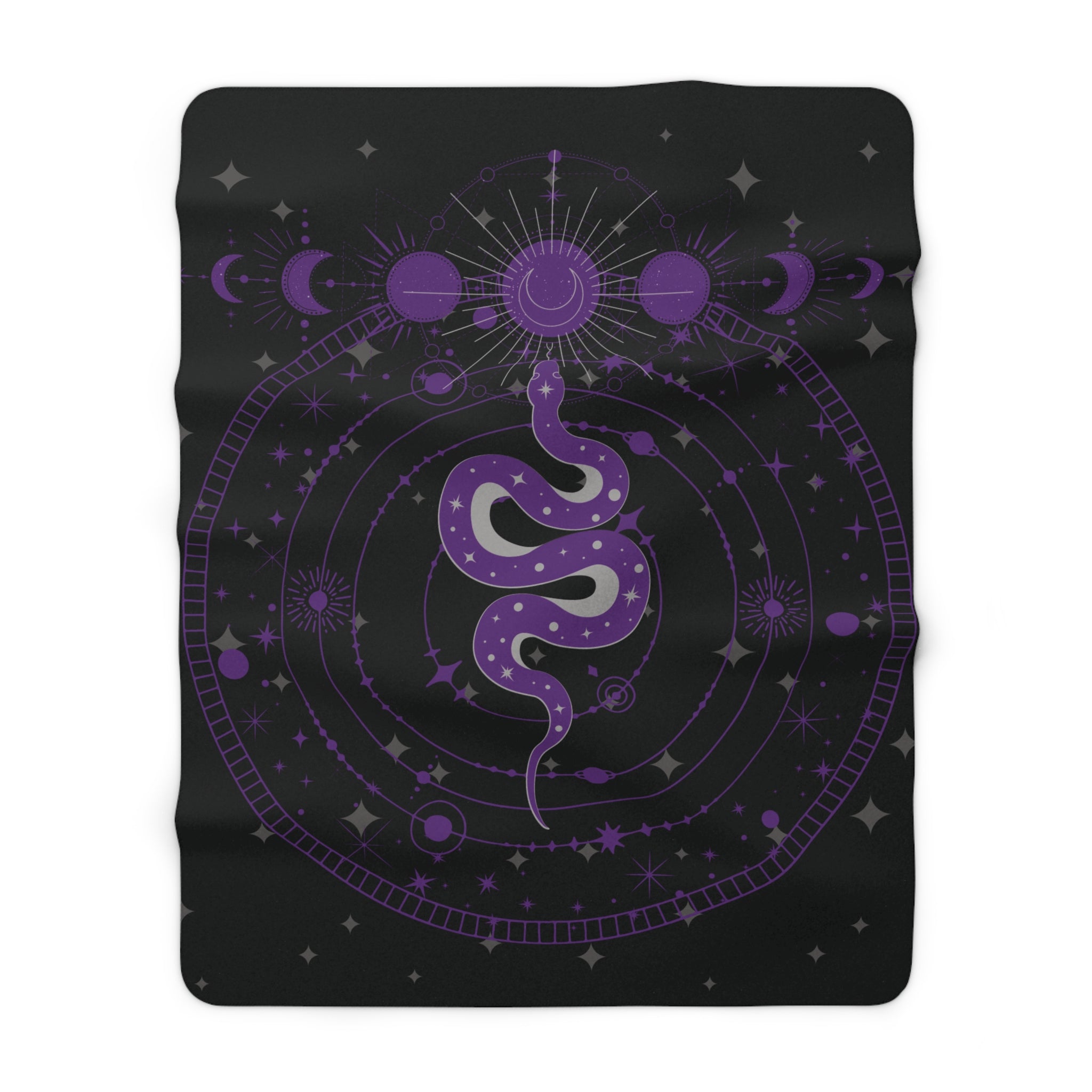 Gothic Celestial Snake Moon Phase Throw Blanket — Purple & Black Witchy Decor