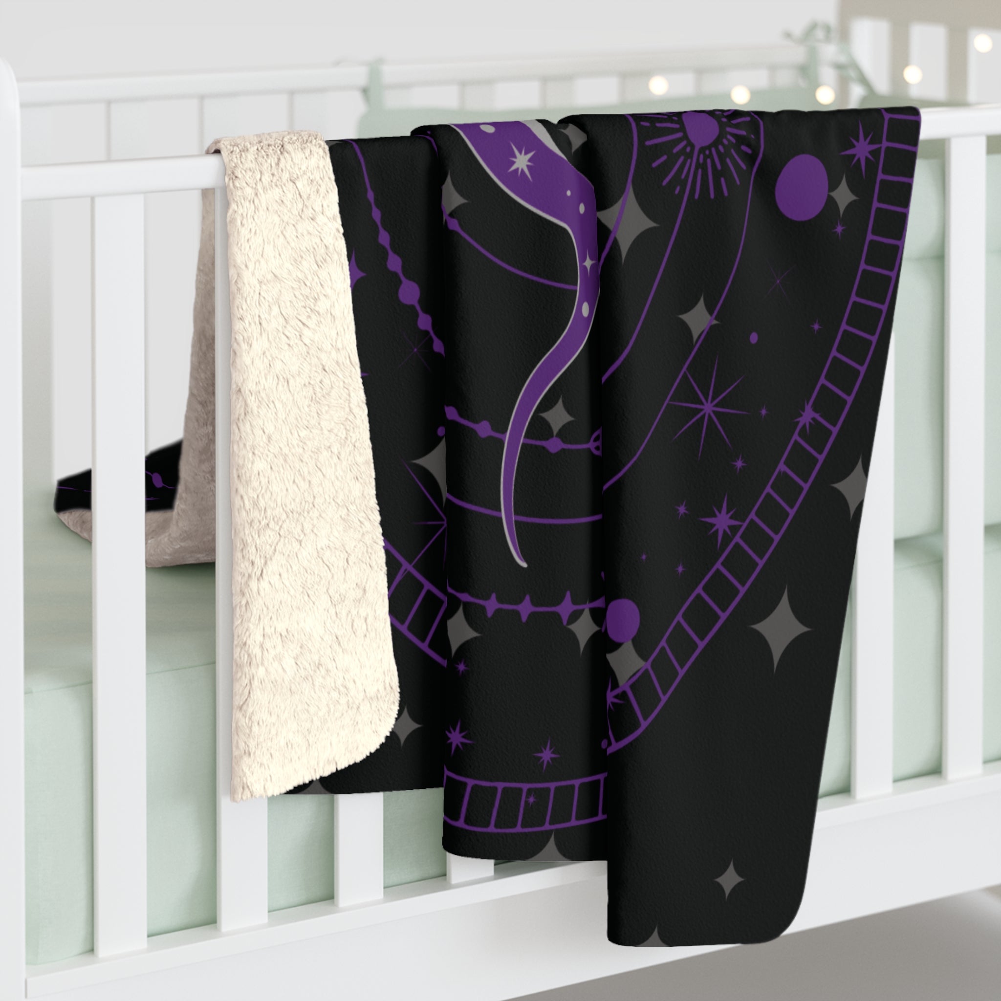 Gothic Celestial Snake Moon Phase Throw Blanket — Purple & Black Witchy Decor
