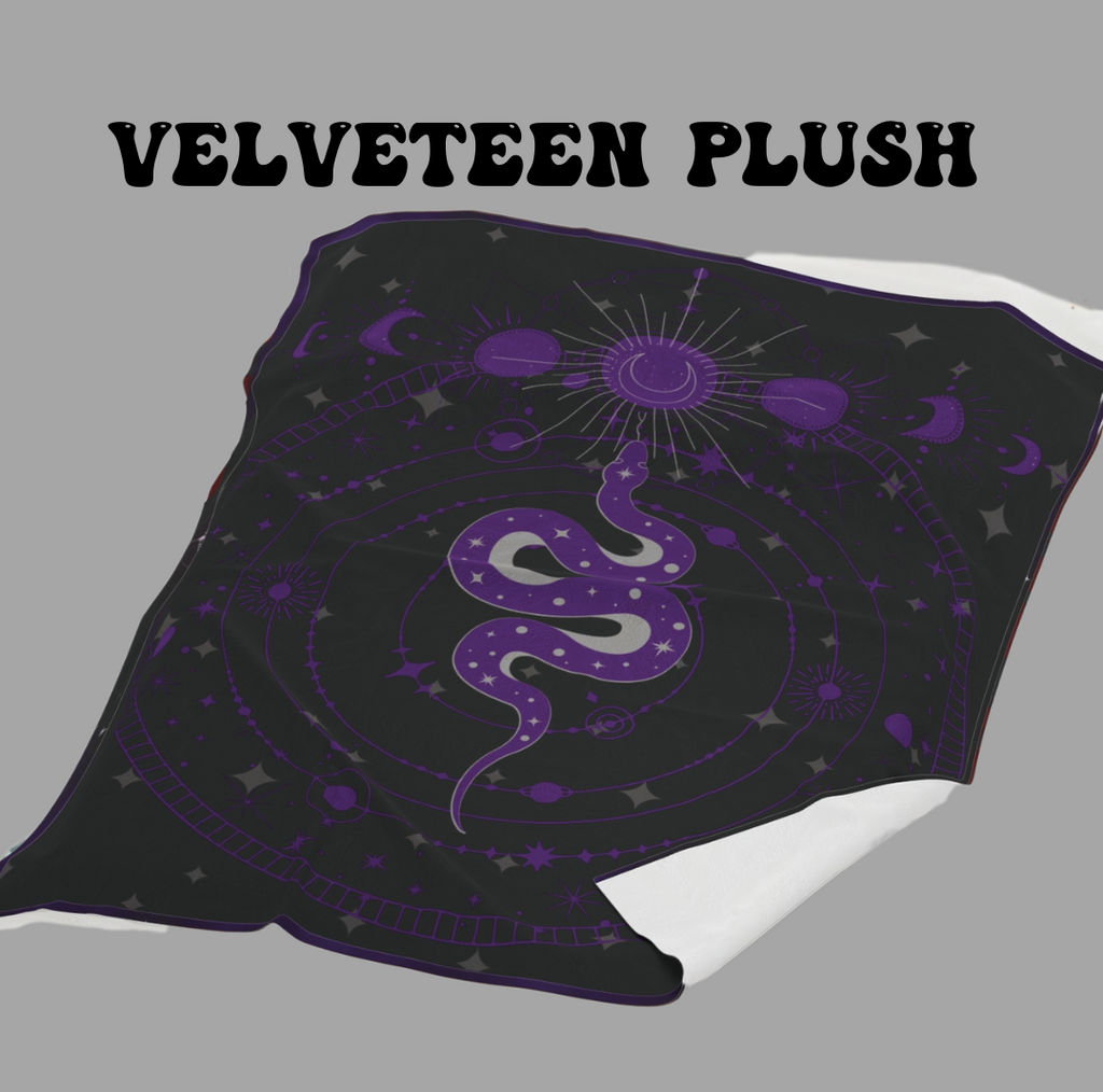 Gothic Celestial Snake Moon Phase Throw Blanket — Purple & Black Witchy Decor
