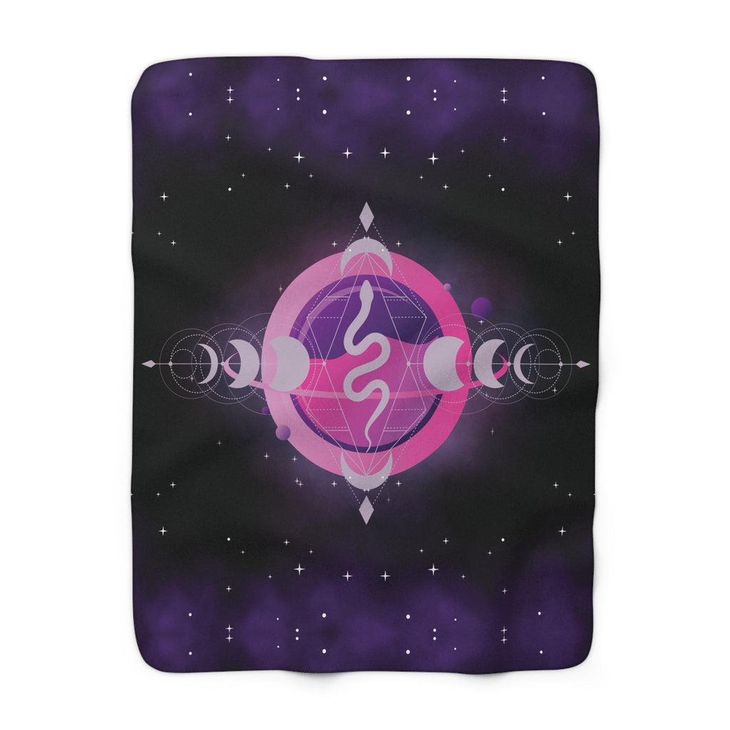 Pastel Goth Celestial Snake Moon Phase Throw Blanket — Pink & Purple Witchy Decor