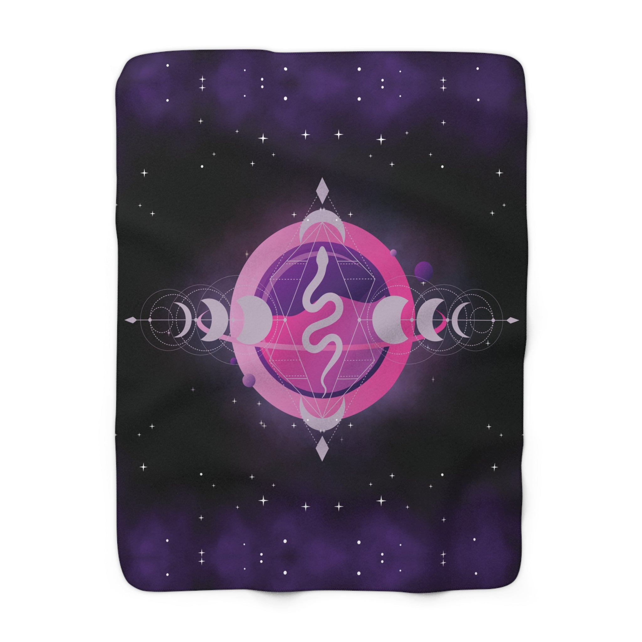 Pastel Goth Celestial Snake Moon Phase Throw Blanket — Pink & Purple Witchy Decor