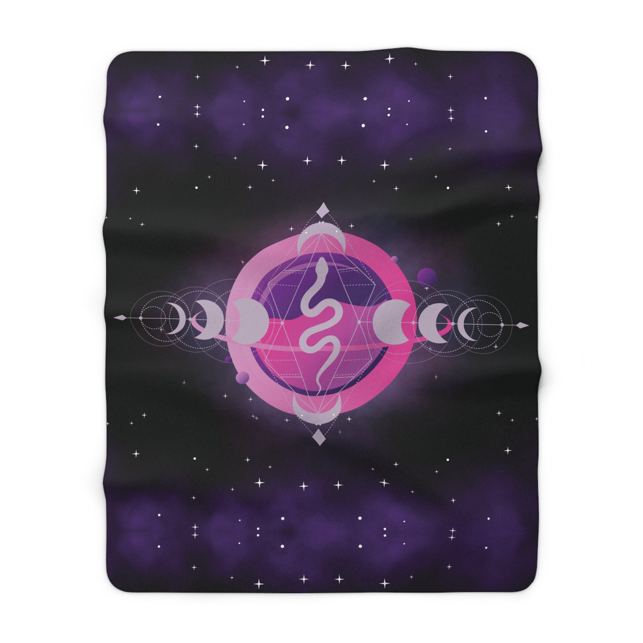 Pastel Goth Celestial Snake Moon Phase Throw Blanket — Pink & Purple Witchy Decor