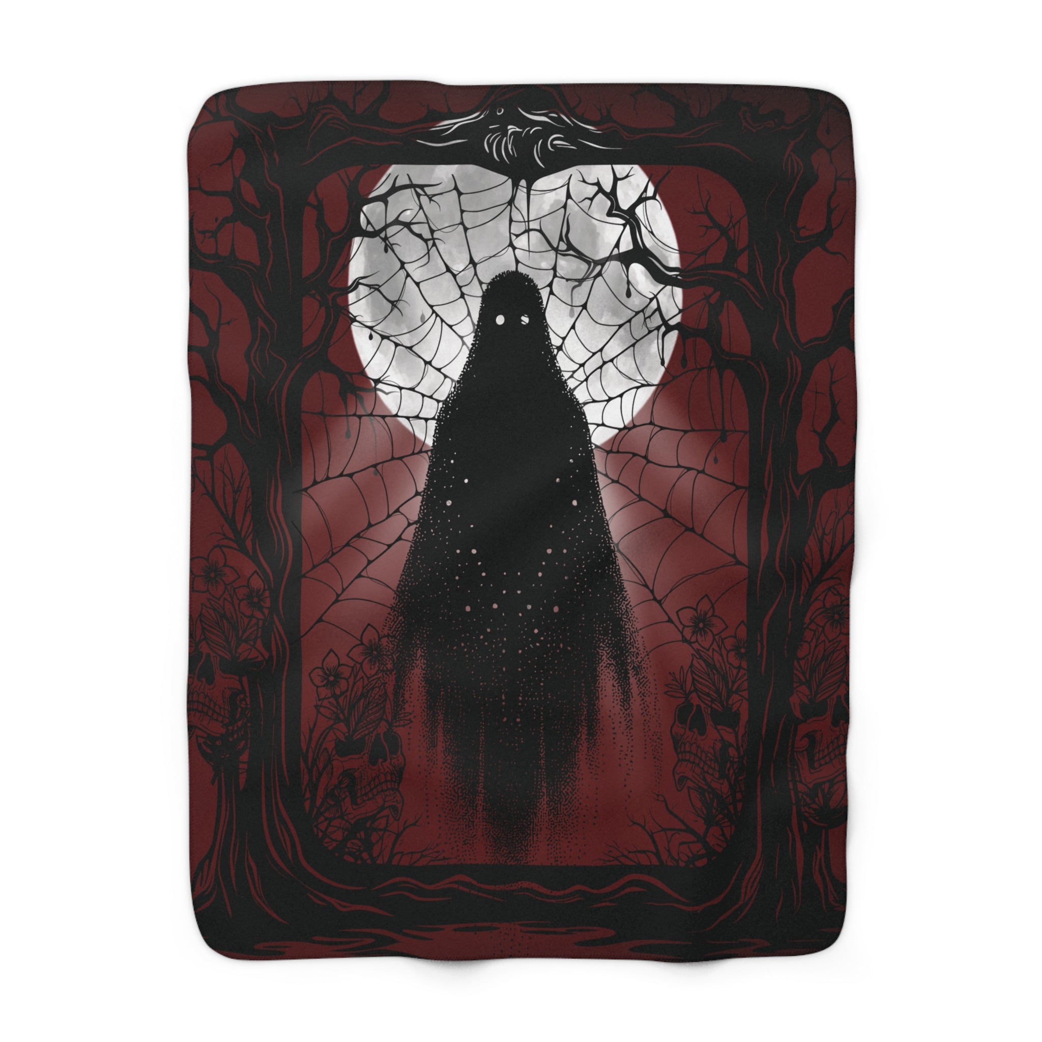 Gothic Ghost Spider Web Throw Blanket — Dark Halloween Home Decor
