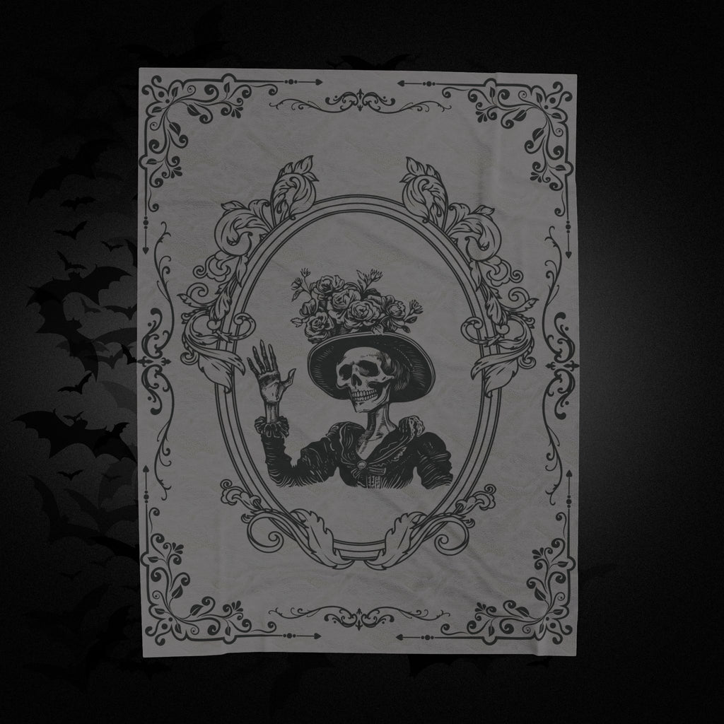 Victorian Skeleton Throw Blanket — Gothic Dark Academia Home Decor