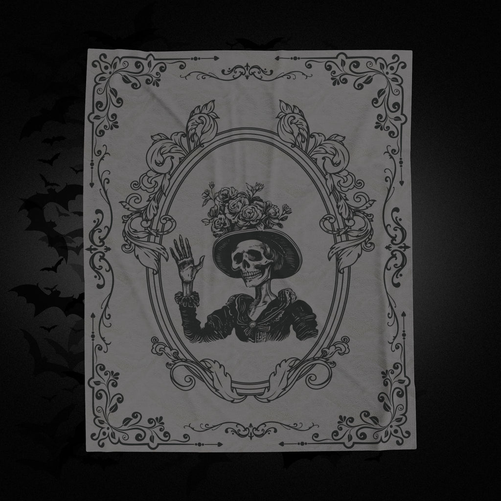 Victorian Skeleton Throw Blanket — Gothic Dark Academia Home Decor