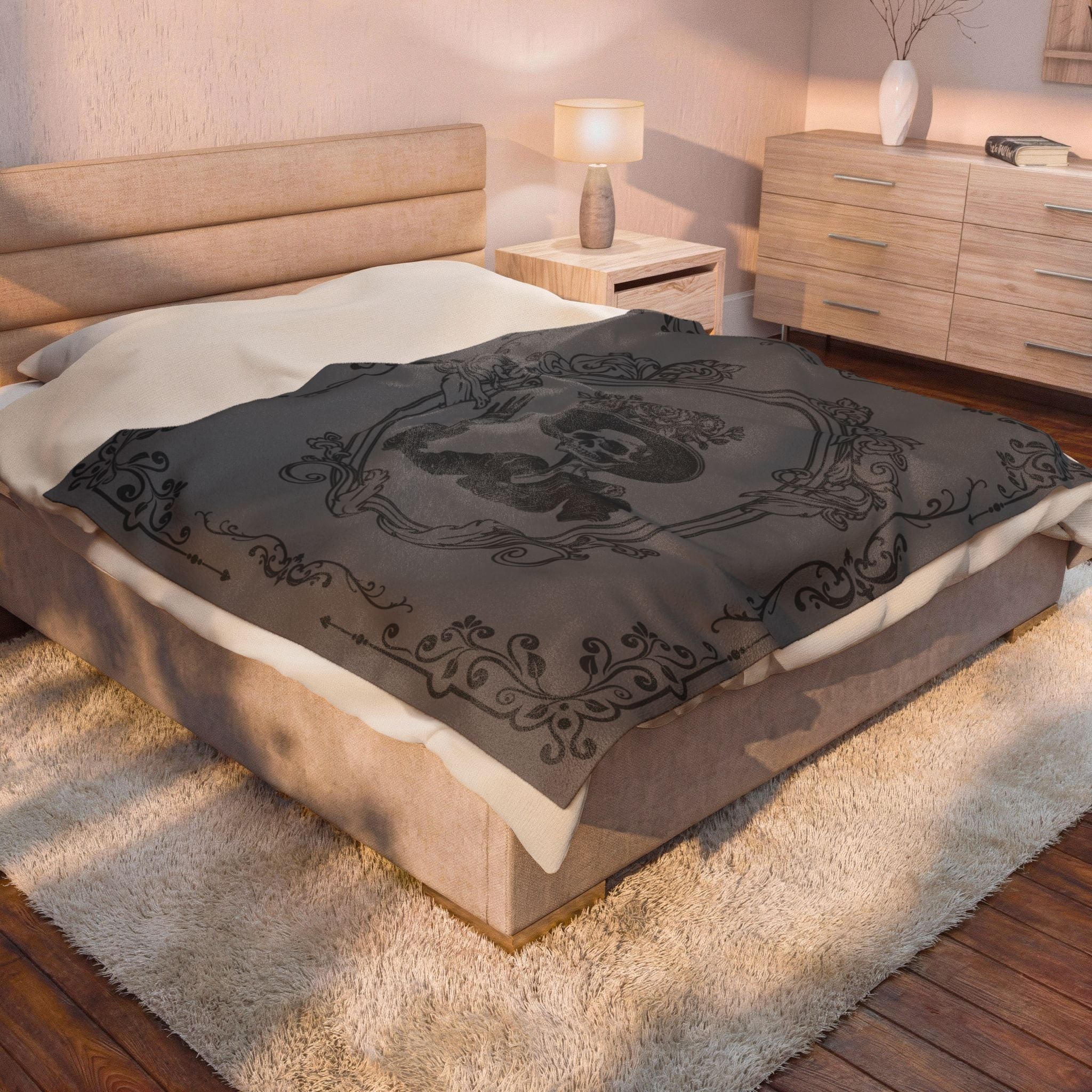 Victorian Skeleton Throw Blanket — Gothic Dark Academia Home Decor