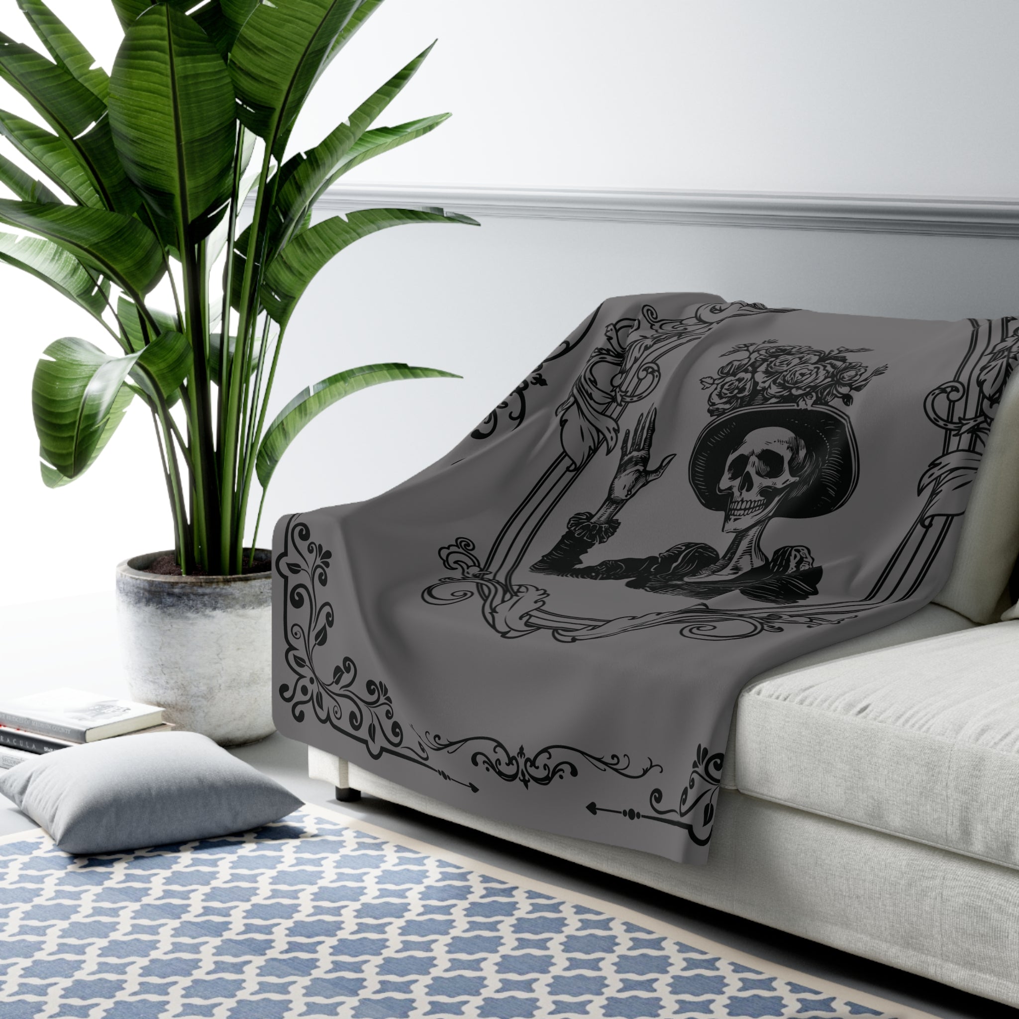 Victorian Skeleton Throw Blanket — Gothic Dark Academia Home Decor