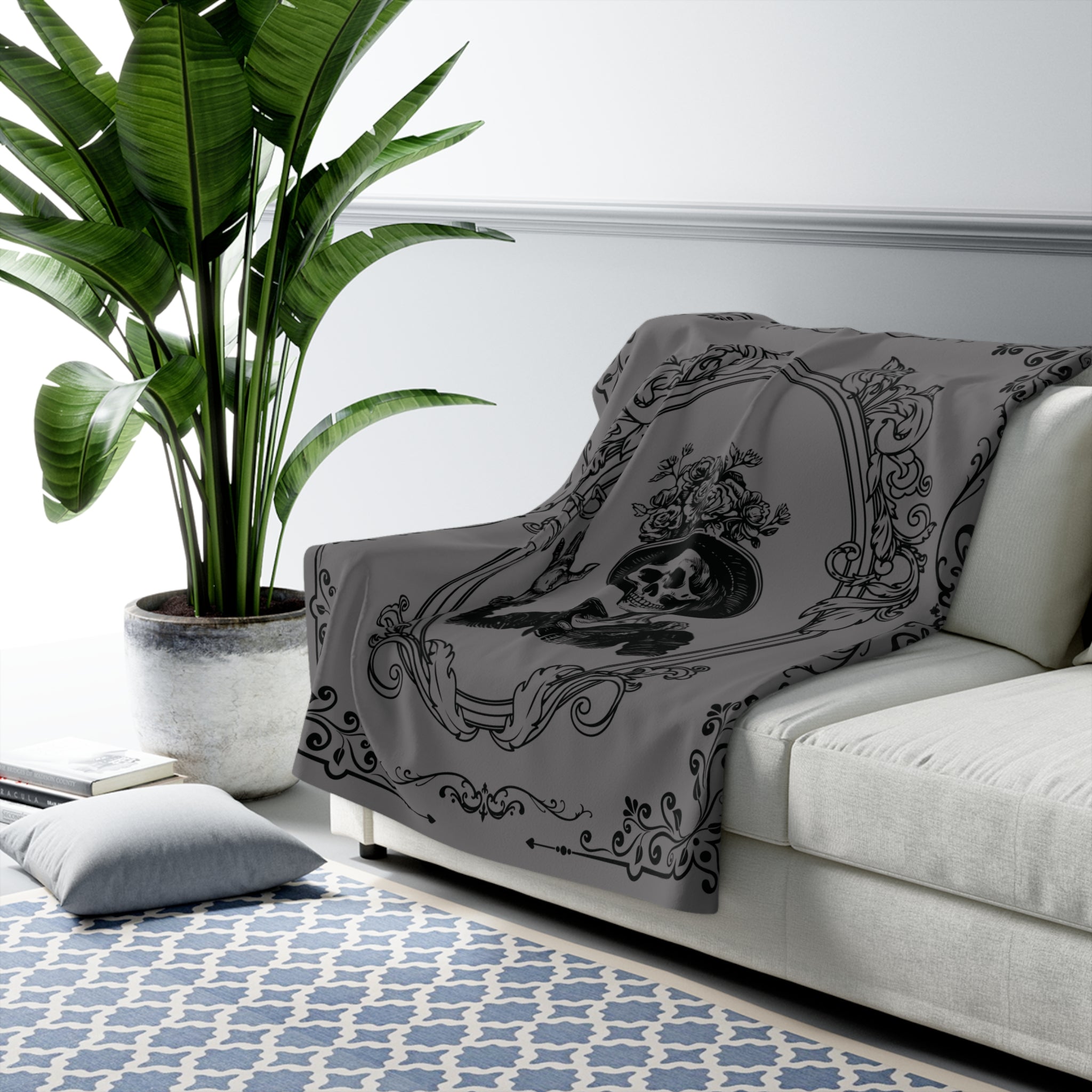 Victorian Skeleton Throw Blanket — Gothic Dark Academia Home Decor