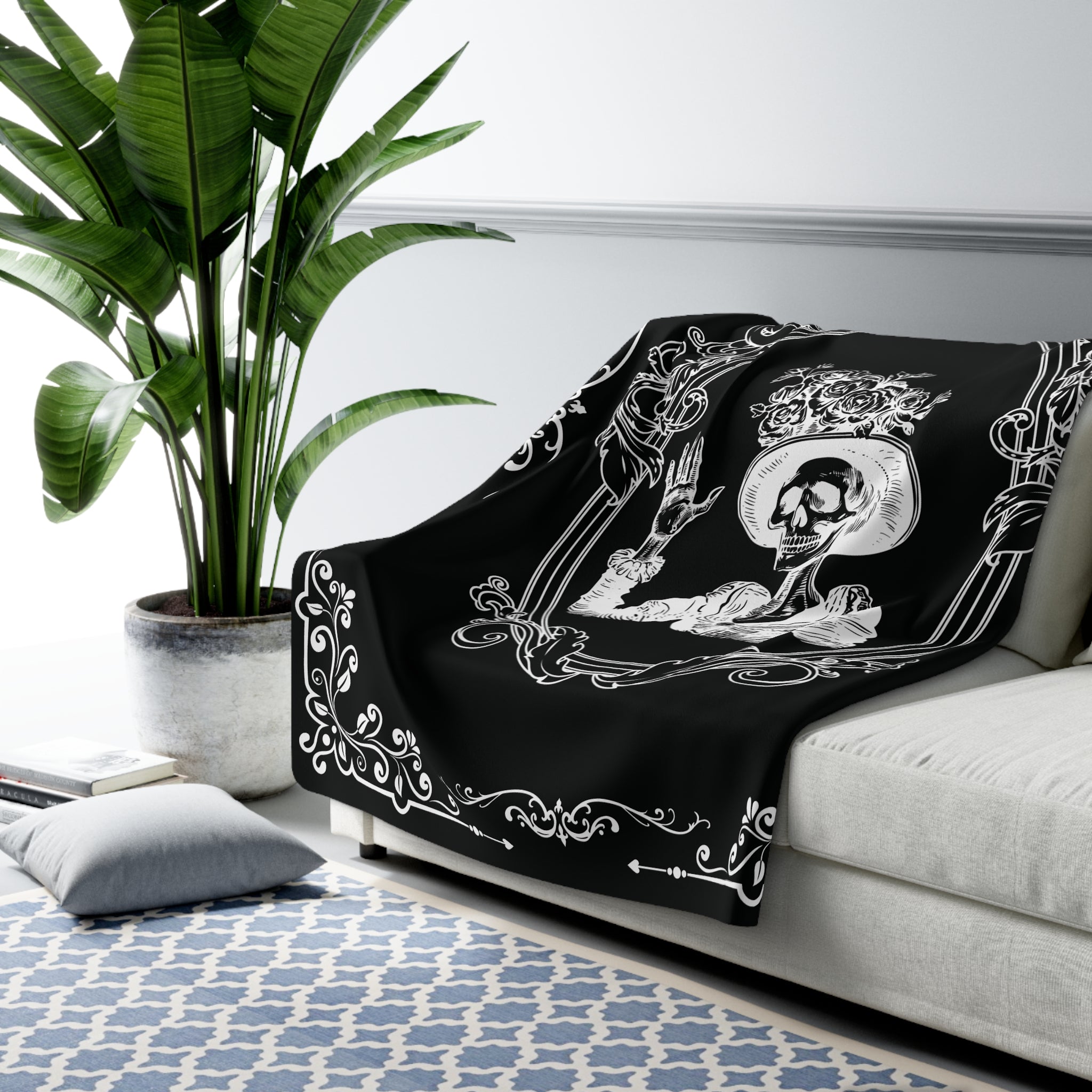 Victorian Skeleton Throw Blanket — Gothic Dark Academia Home Decor