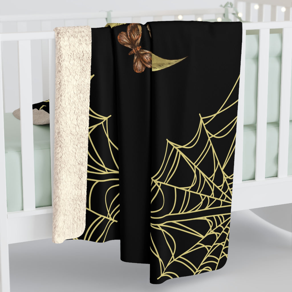 Gothic Gold Moon Skull Throw Blanket — Moonlit Halloween Home Decor