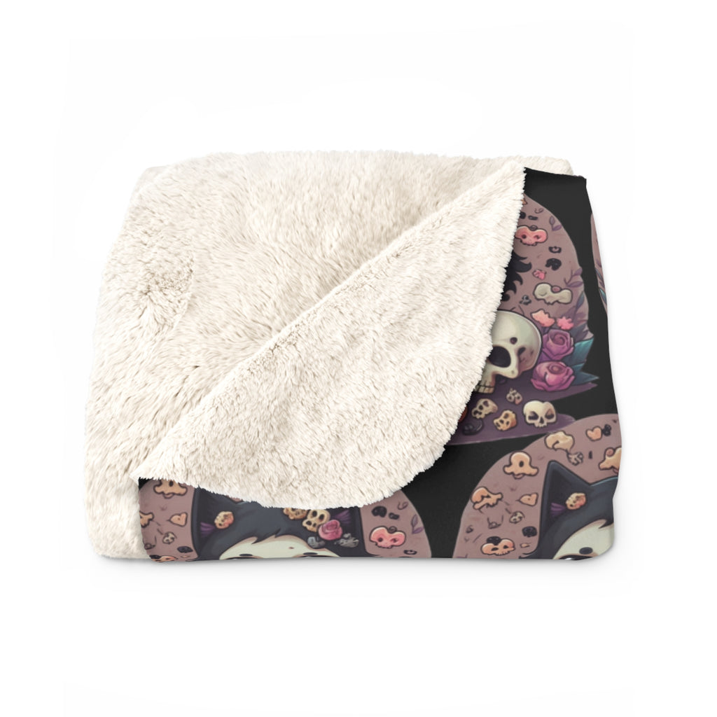 Kawaii Skull Cat Throw Blanket — Creepy Cute Gothic Home Decor