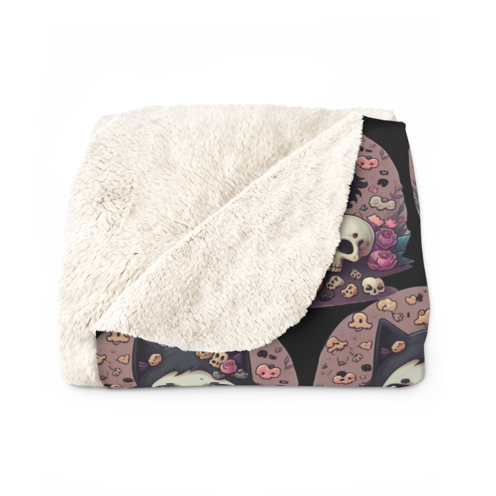 Kawaii Skull Cat Throw Blanket — Creepy Cute Gothic Home Decor