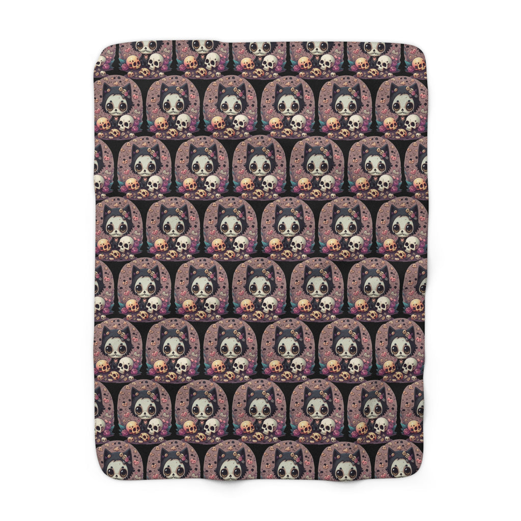 Kawaii Skull Cat Throw Blanket — Creepy Cute Gothic Home Decor