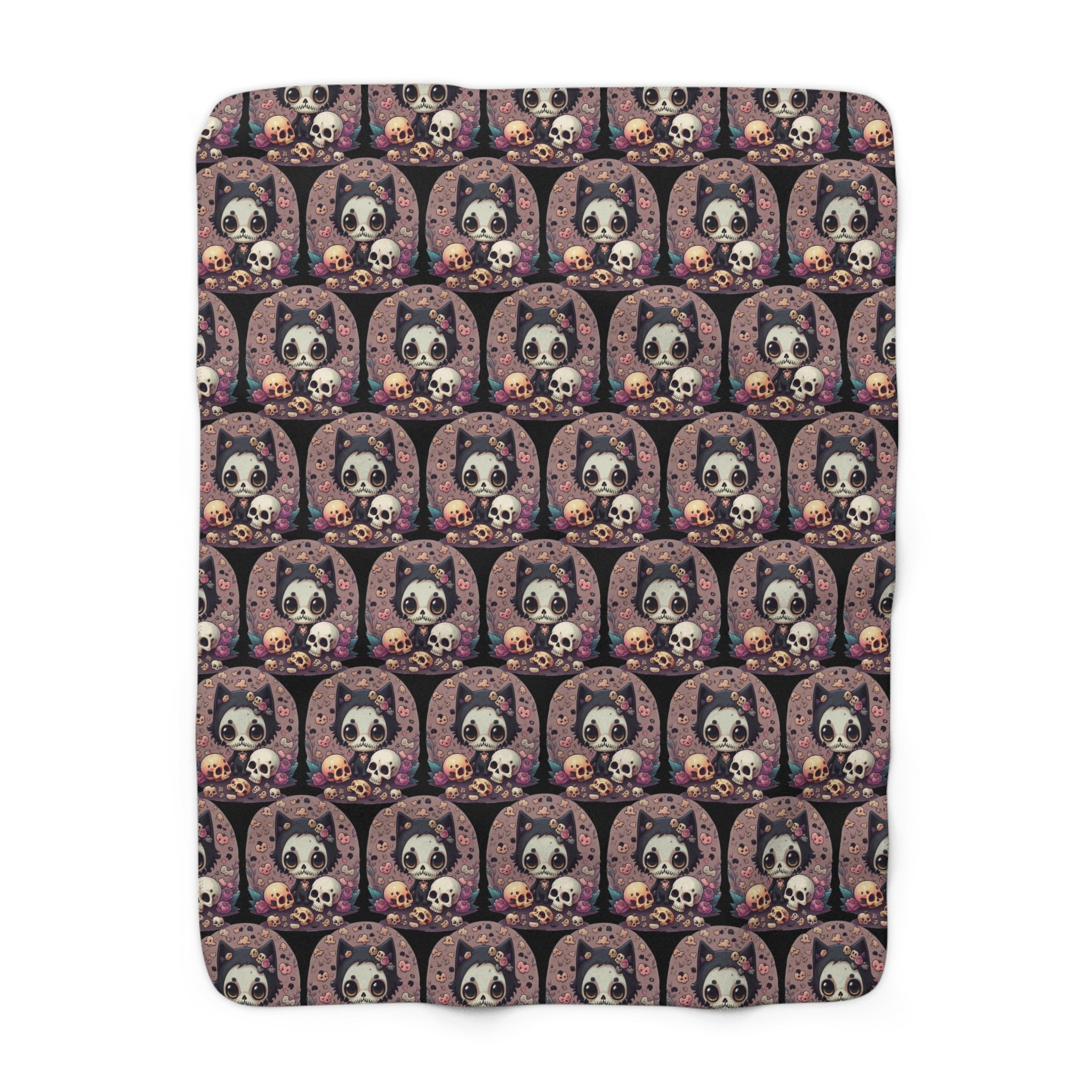 Kawaii Skull Cat Throw Blanket — Creepy Cute Gothic Home Decor